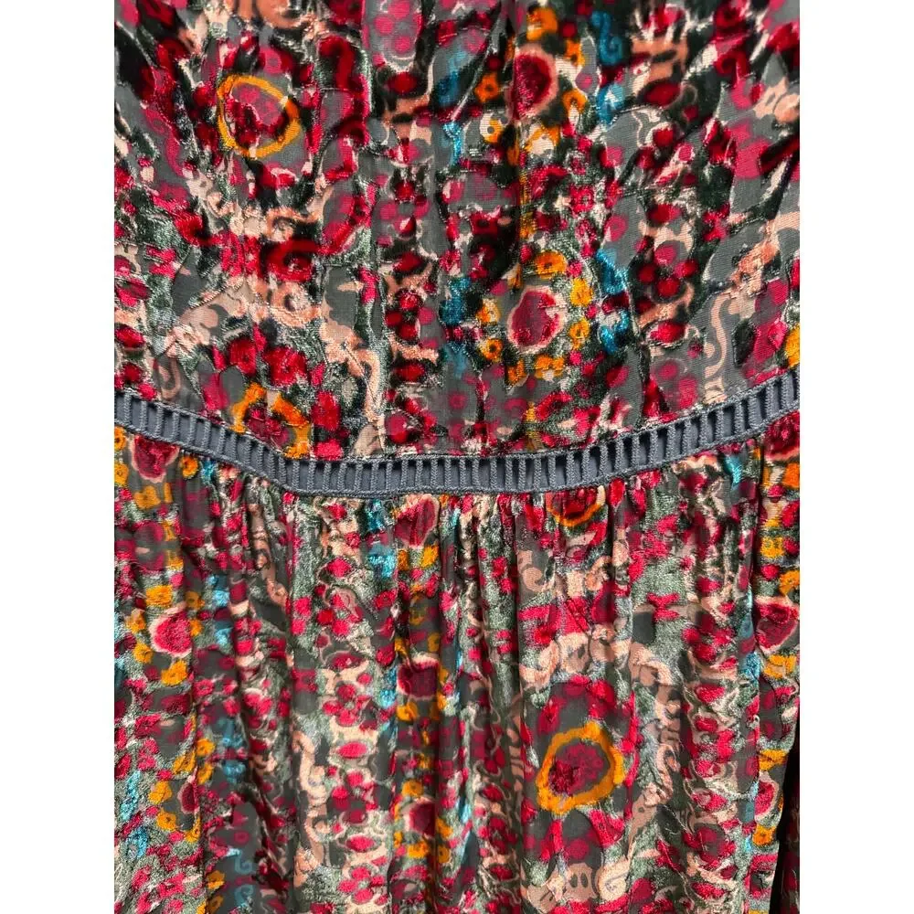 Anthropologie Floreat Abia Burnout Velvet Silk Baby Doll Mini Dress Size Small - Picture 8 of 11